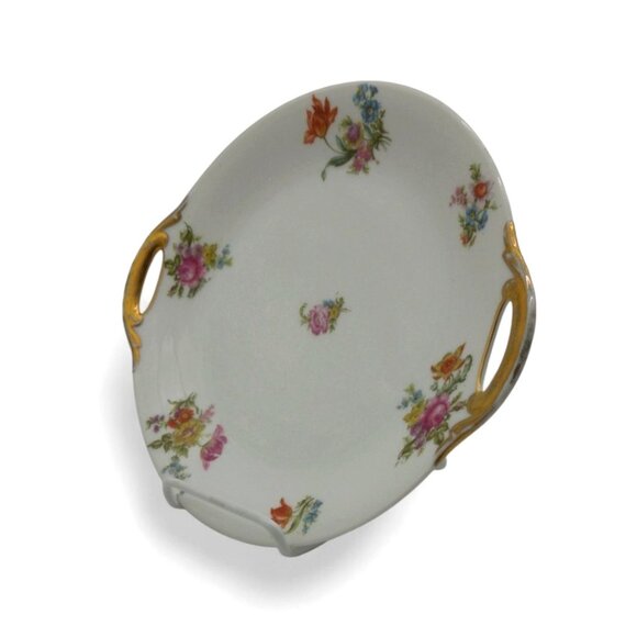 LIMOGES Porcelain Floral Platter With Gold Handles, France Vintage 11" - Picture 5 of 11